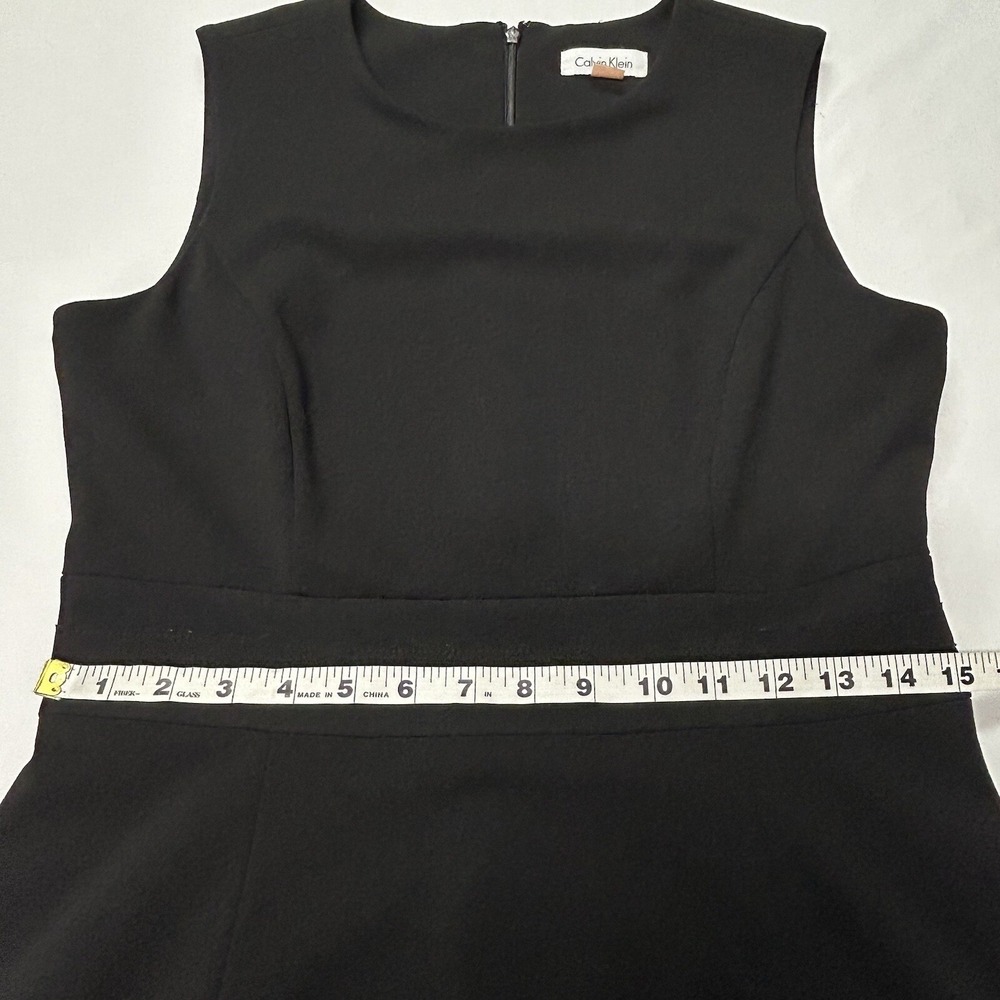 Calvin Klein Womens Midi Dress Size 10 A Line Round Neck Sleeveless Ruffle Black - Picture 8 of 10